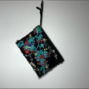 ZARA EMBROIDERED SUADE CLOTCH BAG.